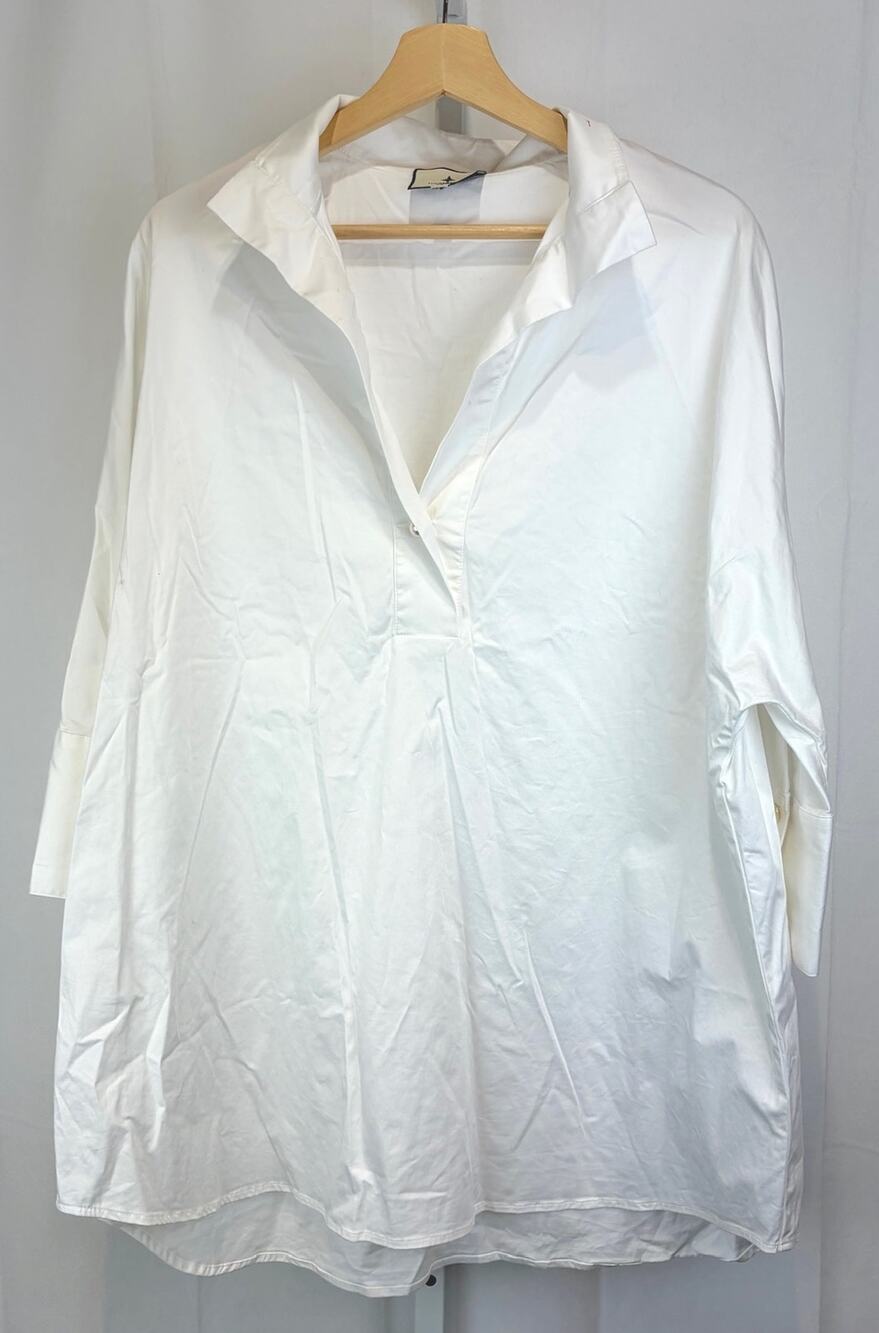 TUCKERNUCK Blanc Willow Blouse Tunic Top 3/4 Sleeve Cotton Poplin White Size XL
